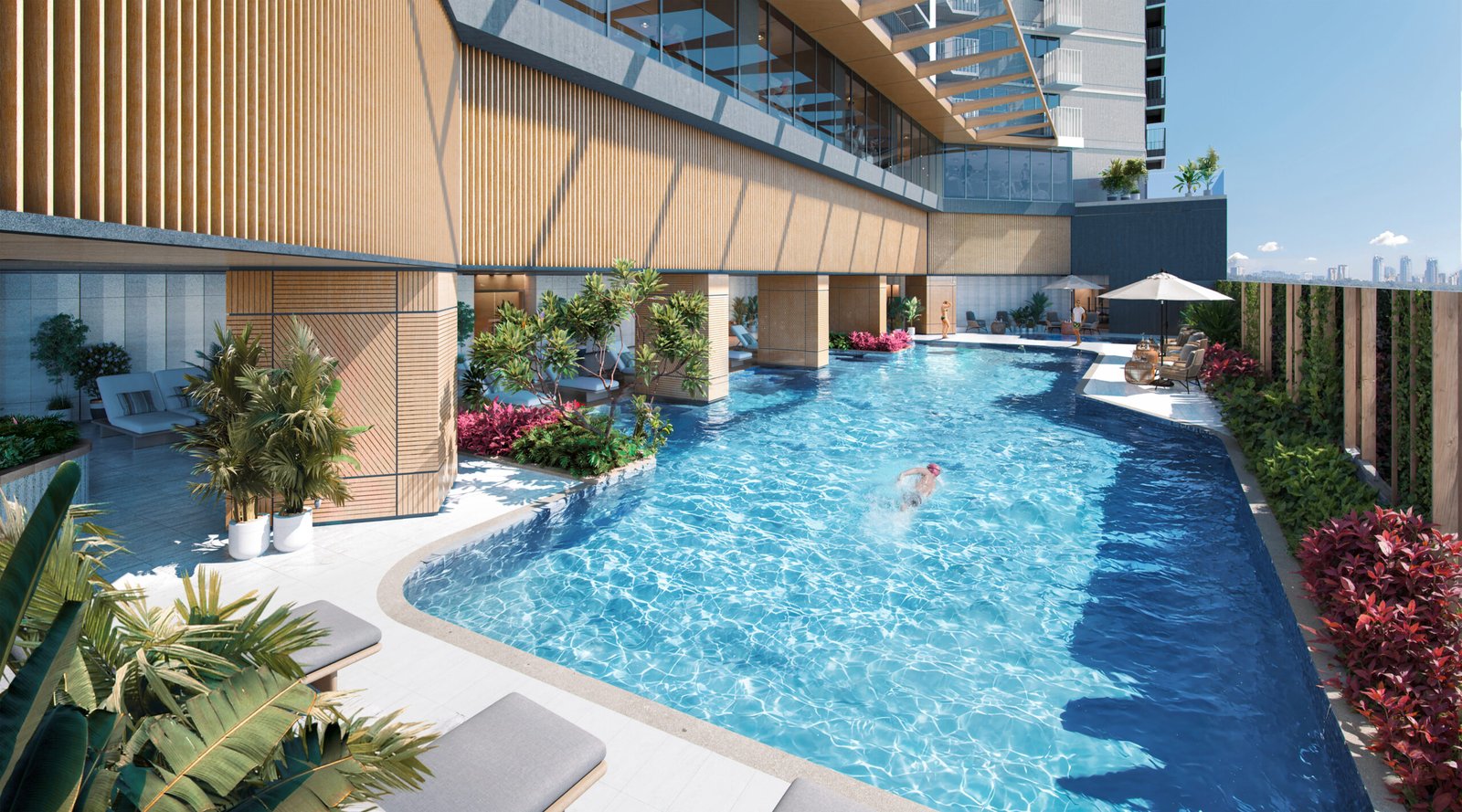 The inviting outdoor pool area, a perfect space to unwind and enjoy the tropical ambiance